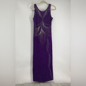 Laurence Kazar New York Formal Beaded & Sequined Gown Purple Mardi Gras Size Med